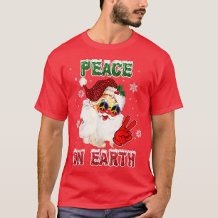 Camiseta Paz en la Tierra Rótulo Feliz Navidad Santa Hat Hi