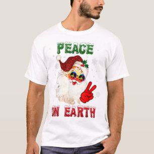 Camiseta Paz en la Tierra Rótulo Feliz Navidad Santa Hat Hi