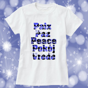Camiseta Paz en muchos idiomas Corazones Azules