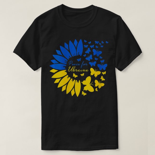 Camiseta Paz femenina en Ucrania girasol T para bandera fem (Diseño del anverso)