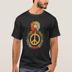 Camiseta Paz Flor poder 60 Hippie Floral Cara sonriente
