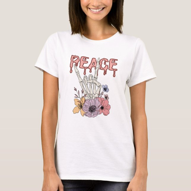 Camiseta Paz - mano esqueleto (Anverso)