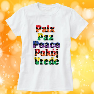 Camiseta Paz Muchos Idiomas Corazones Arcoiris