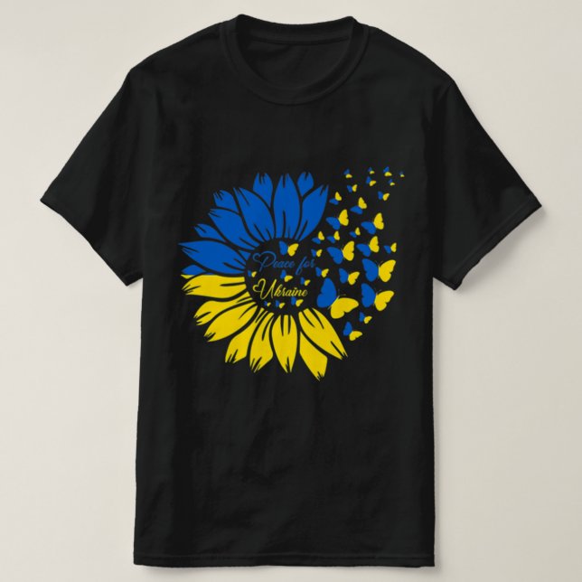 Camiseta Paz Para Ucrania La Mariposa Ucraniana Girasol (Diseño del anverso)