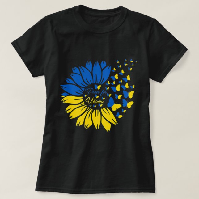 Camiseta Paz Para Ucrania La Mariposa Ucraniana Girasol (Diseño del anverso)