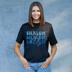 Camiseta Paz Shalom azul y hebrea blanca