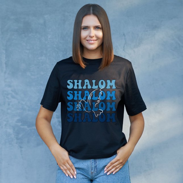 Camiseta Paz Shalom azul y hebrea blanca (Subido por el creador)