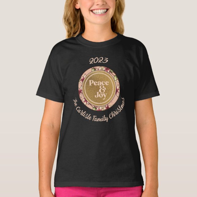 Camiseta Paz y Alegría Oro Rosa Navidades Chicas (Anverso)
