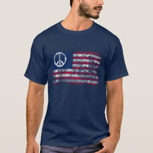 Camiseta Paz y Libertad Bandera americana desgastada y paz