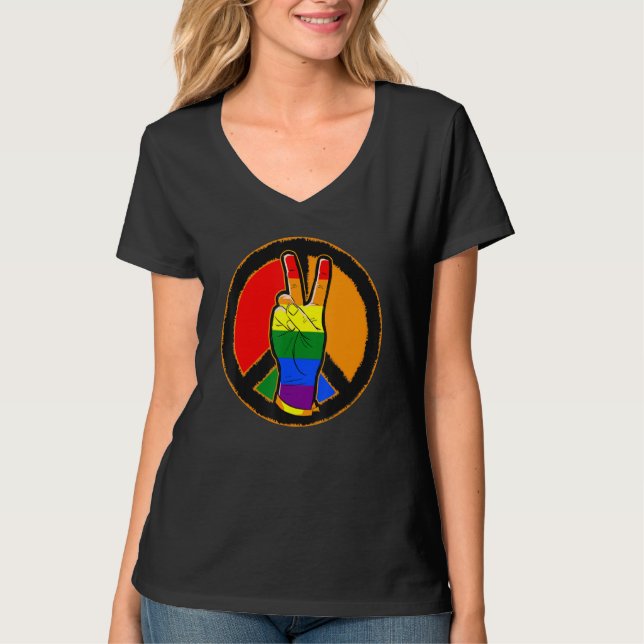 Camiseta Paz y victoria Rótulo Amor Tolerancia LGBT (Anverso)