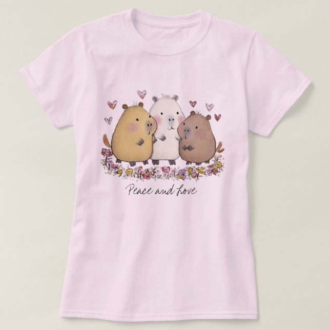 Camiseta Peace and Love Capybara T-shirt (Diseño del anverso)