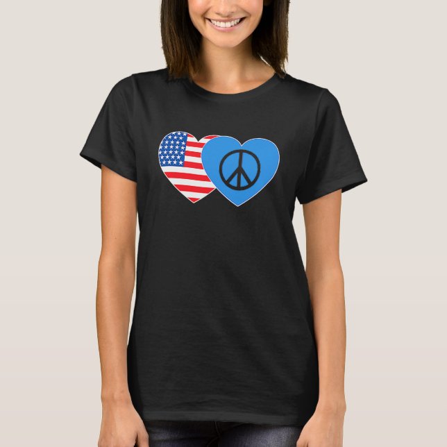 Camiseta Peace and USA Flag Twin Heart for Peacemaker Ameri (Anverso)