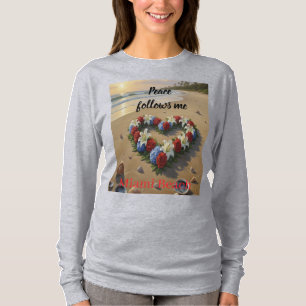 Camiseta Peace Follows Me Beautiful Beach Floral T-Shirt