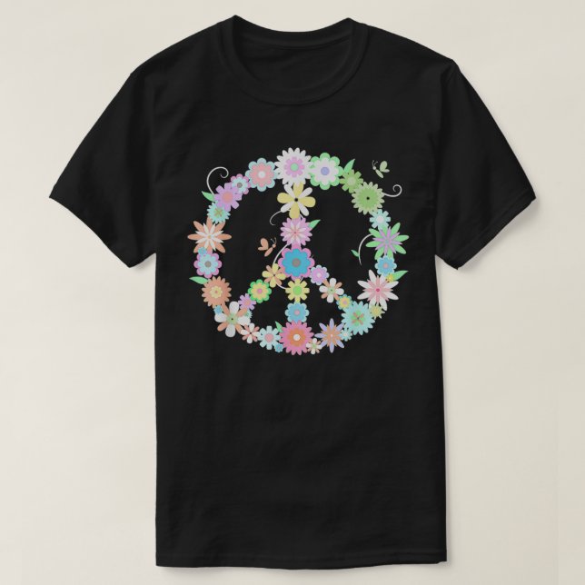 Camiseta PEACE  Funny Floral Sign  Cool Statement Tee  (Diseño del anverso)
