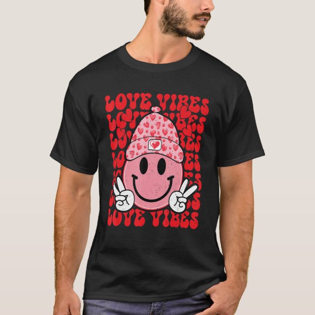 Camiseta Peace Hand Sign Retro Smile Face Love Vibes Valent (Anverso)