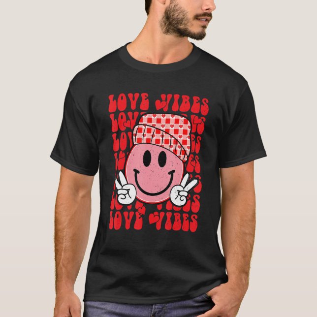 Camiseta Peace Hand Sign Retro Smile Face Love Vibes Valent (Anverso)