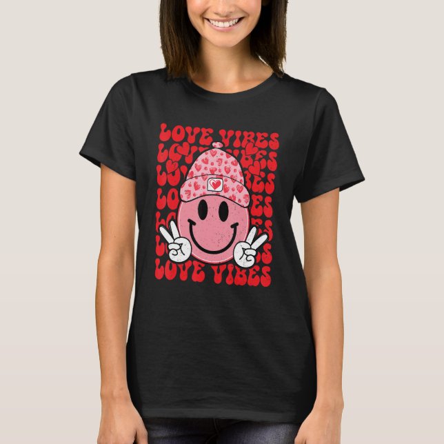 Camiseta Peace Hand Sign Retro Smile Face Love Vibes Valent (Anverso)
