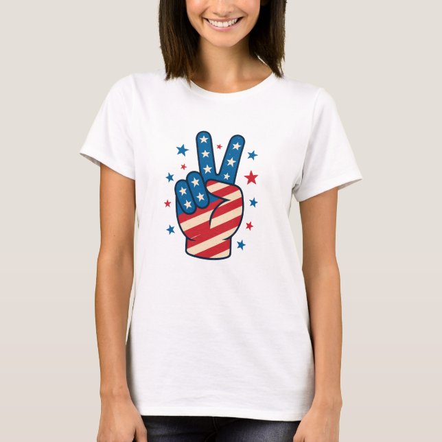 Camiseta Peace Hand USA Flag 4th of July (Anverso)