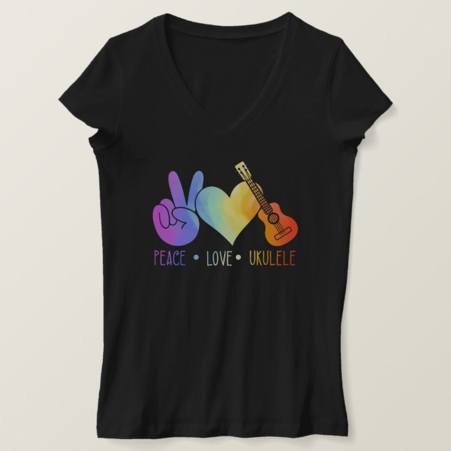 Camiseta Peace Hawaii Ukulele Music Love (Anverso del diseño)
