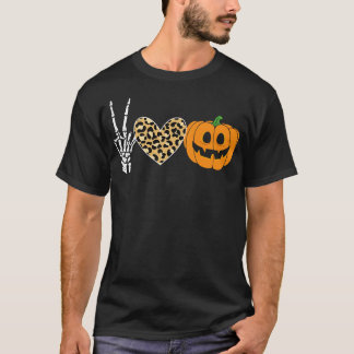Camiseta Peace Heart Love Fall Pumpkin Halloween Leopard
