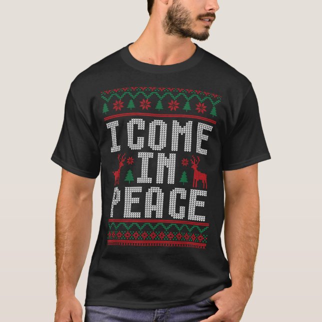 Camiseta Peace I Come In Peace Couple Matching Ugly Christm (Anverso)
