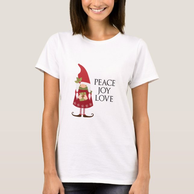 Camiseta Peace Joy Love Chica Gnome Holiday (Anverso)