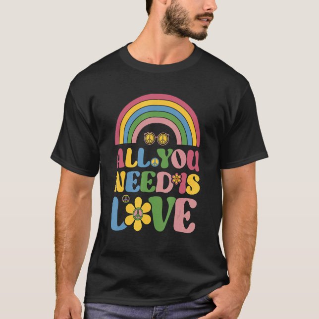 Camiseta Peace Love 60's 70s Tie Dye Groovy Hippie Costume  (Anverso)