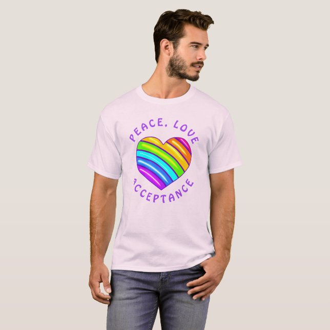 Camiseta Peace, Love, Acceptance Rainbow Pride Heart Shirt (Anverso completo)