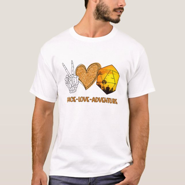 Camiseta Peace Love Adventure Halloween Heart Skeleton Pump (Anverso)