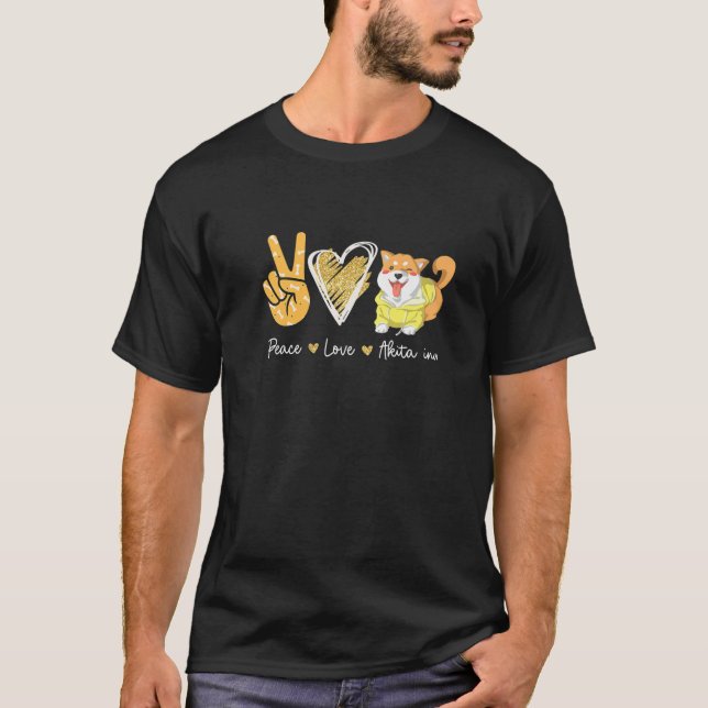 Camiseta Peace Love Akita Inu Perros Amantes (Anverso)