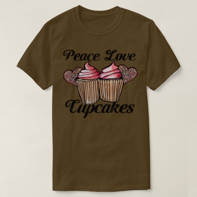 Camiseta Peace Love and Cupcakes los amantes de los quequit (Diseño del anverso)
