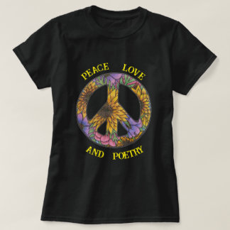 Camiseta Peace Love And Poetry T Shirt Floral Peace Sign