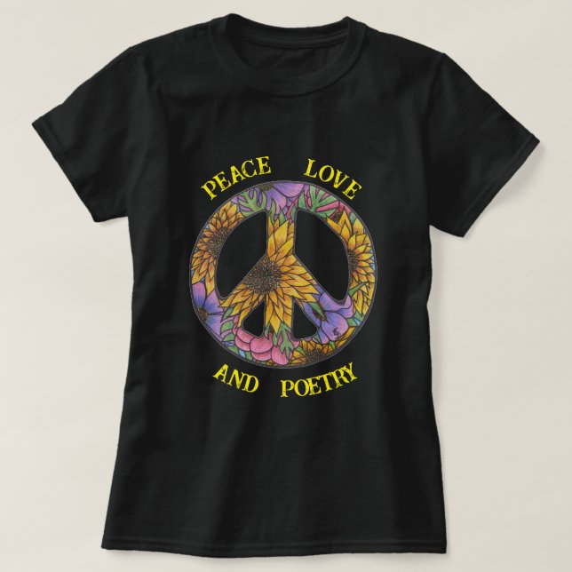 Camiseta Peace Love And Poetry T Shirt Floral Peace Sign (Diseño del anverso)