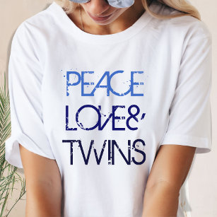 Camiseta Peace, Love and Twins Blue Ombre Textos