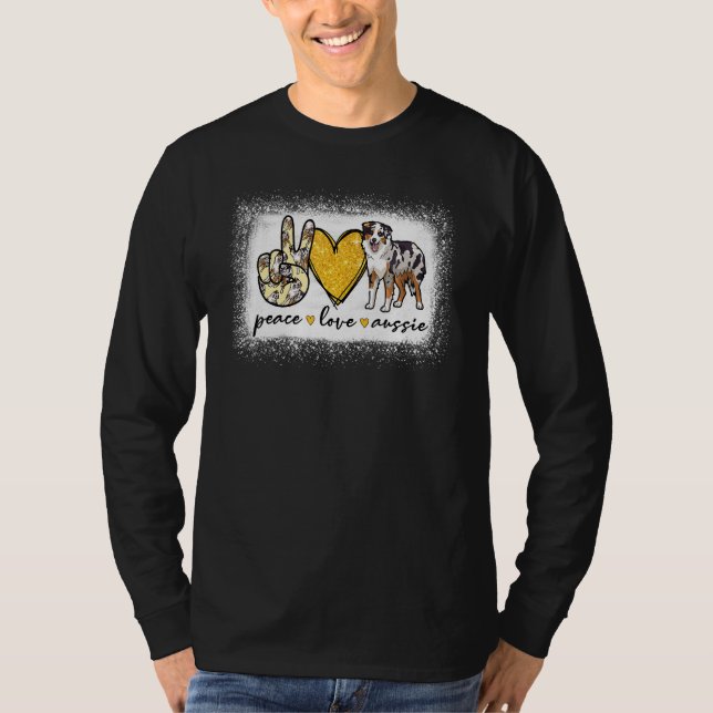 Camiseta Peace Love Aussie Bleached Australian Shepherd (Anverso)