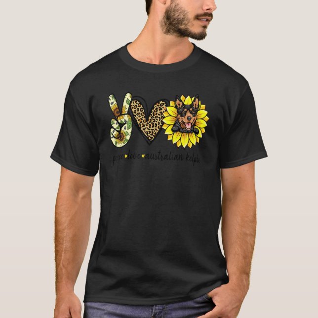 Camiseta Peace Love Australian Kelpie Dog Sunflower (Anverso)