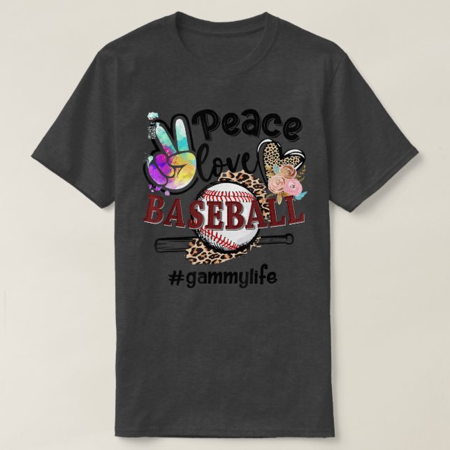 Camiseta Peace Love Baseball Gammy Life Mom Grandma Leopard (Diseño del anverso)