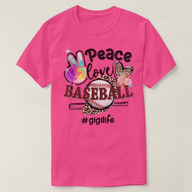 Camiseta Peace Love Baseball Gigi Life Mom Grandma Leopard  (Diseño del anverso)