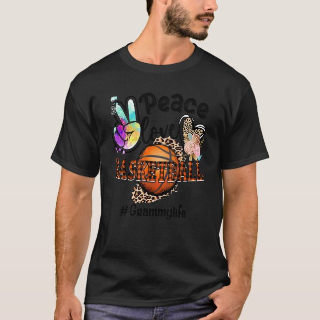 Camiseta Peace Love Basketball Grammy Life Mom Grandma Leop (Anverso)