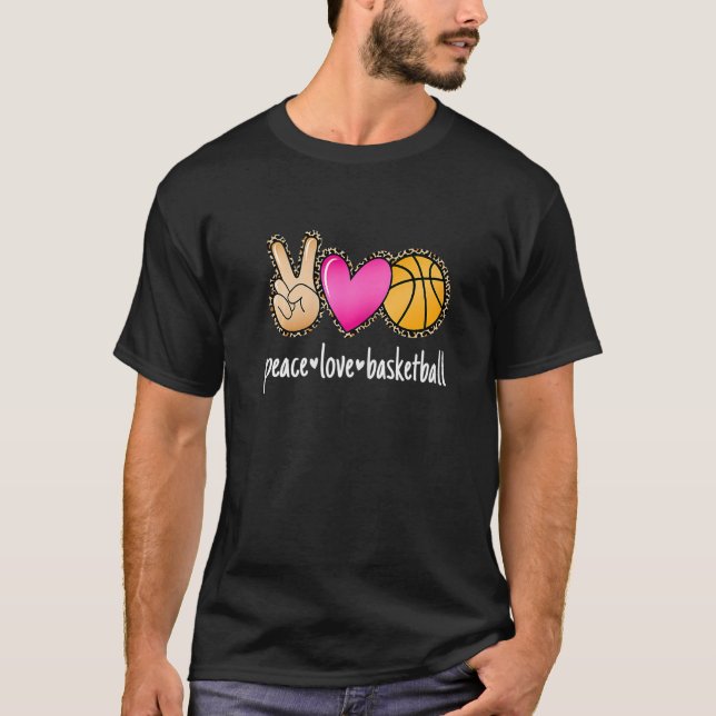 Camiseta Peace Love Basketball Leopard Print Girls Women Ba (Anverso)