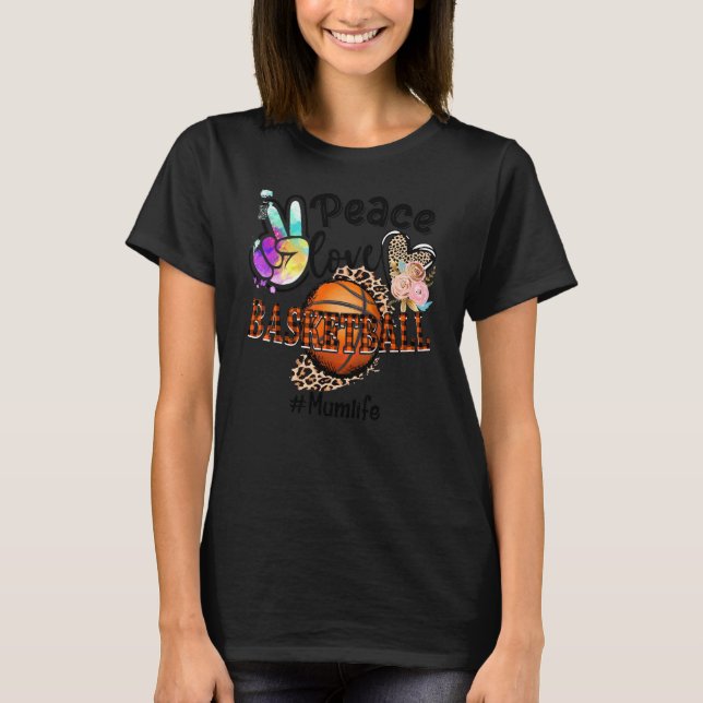 Camiseta Peace Love Basketball Mamá Life Mom Grandma Leopar (Anverso)