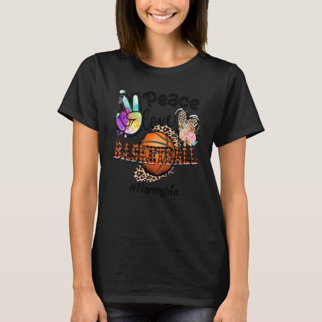 Camiseta Peace Love Basketball Nanny Life Mom Grandma Leopa (Anverso)