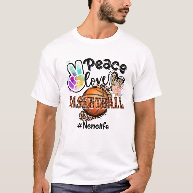 Camiseta Peace Love Basketball Nene Life Mom Grandma Leopar (Anverso)
