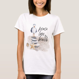 Camiseta Peace Love Beach Seagull Coastal