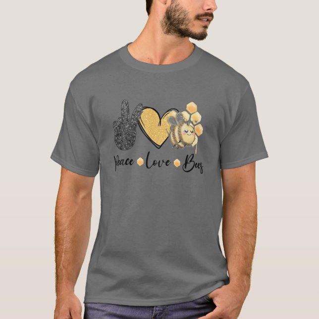 Camiseta Peace Love Bees T Hand Rótulo Heart Beee L (Anverso)