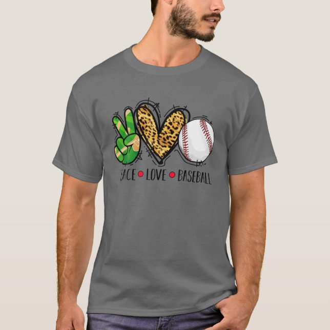 Camiseta Peace Love Béisbol Gift Sport Avers Leopard Men (Anverso)