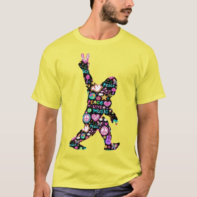 Camiseta Peace Love Bigfoot Hippie Funny Bigfoot Lover (Anverso)