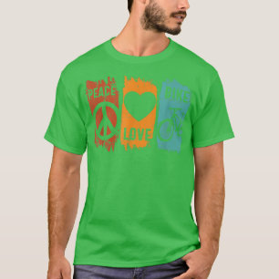 Camiseta Peace Love Bike Biker Cycle Retro Mountain Biking 