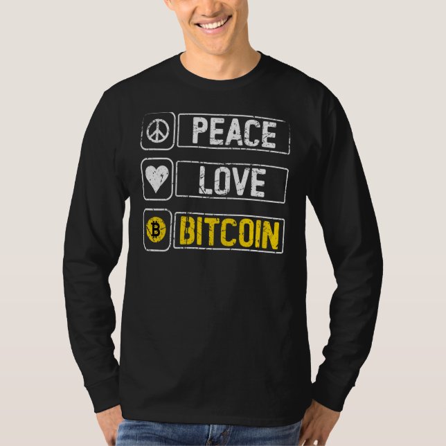 Camiseta Peace Love Bitcoin Btc Criptocurrency Vintage (Anverso)