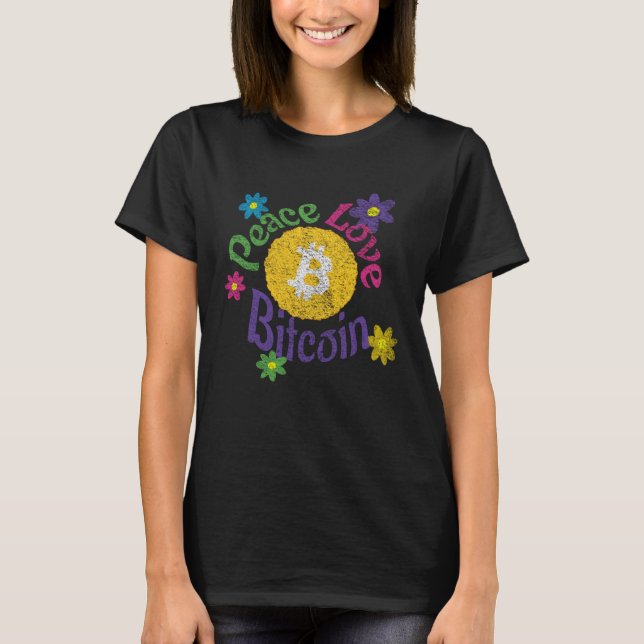 Camiseta Peace Love Bitcoin  Distressed Flower Power Crypto (Anverso)